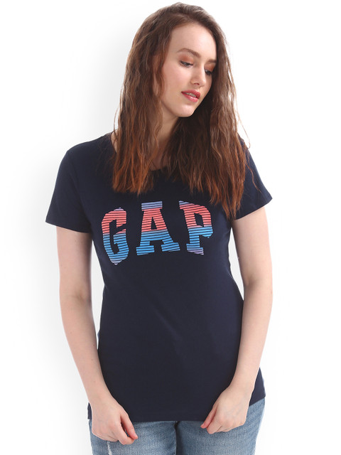 

GAP Women Navy Blue Printed Logo T-shirt