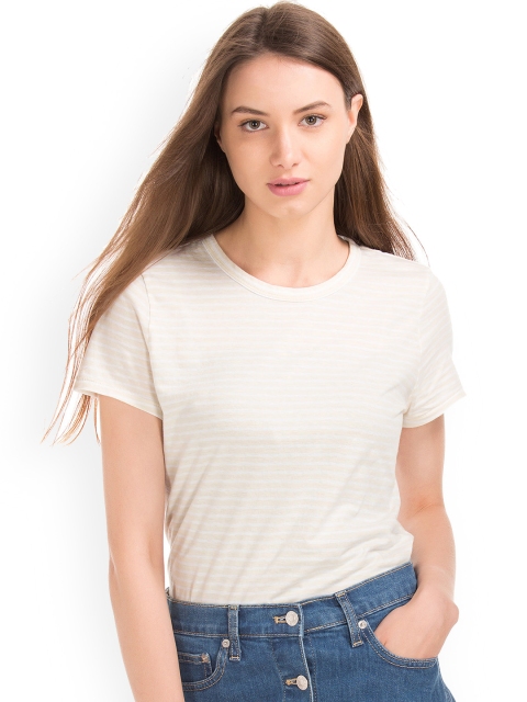 

GAP Women Vintage Wash Small Stripe Crew Neck T-shirt, Yellow