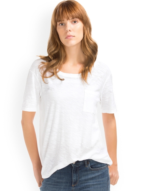 

GAP Women White Relaxed Slub Pocket T-shirt