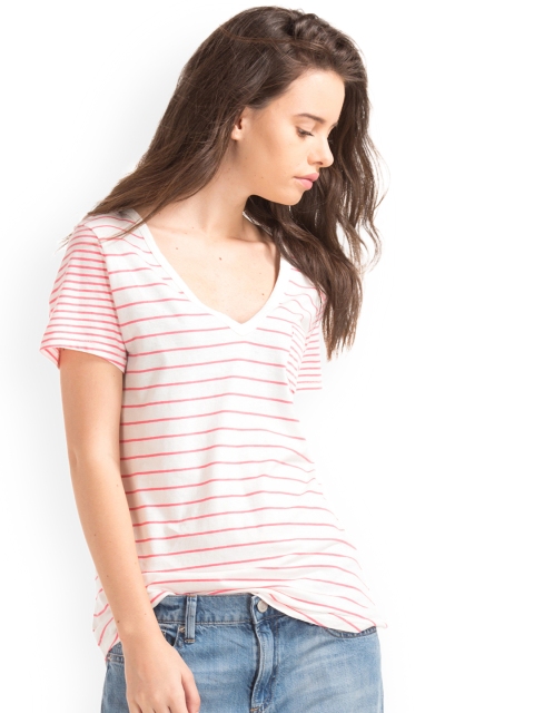 

GAP Women Vintage Wash Contrast Stripe V-Neck T-shirt, White