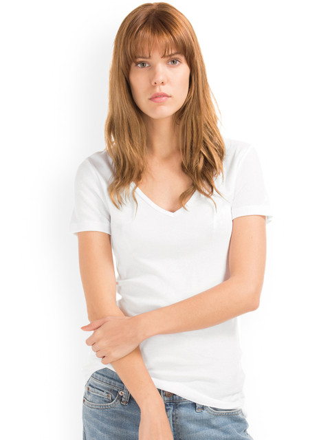 

GAP Women White Modern V-Neck T-shirt