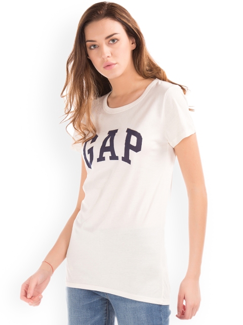 

GAP Women White Logo Print Cotton T-Shirt