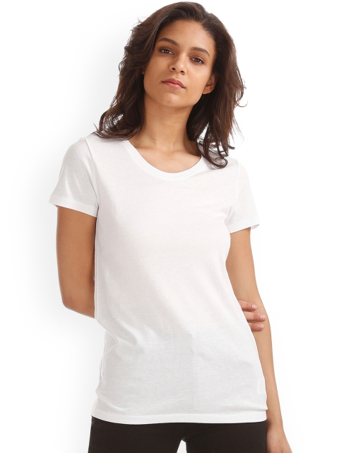 

GAP Women White Solid Round Neck T-shirt