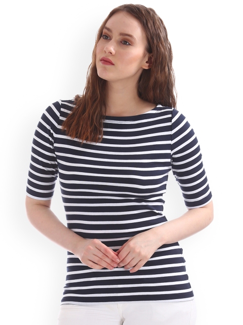 

GAP Women Striped Boat Neck T-shirt, Blue