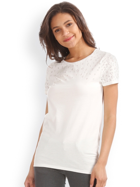 

GAP Women White Round Neck Burnout T-shirt