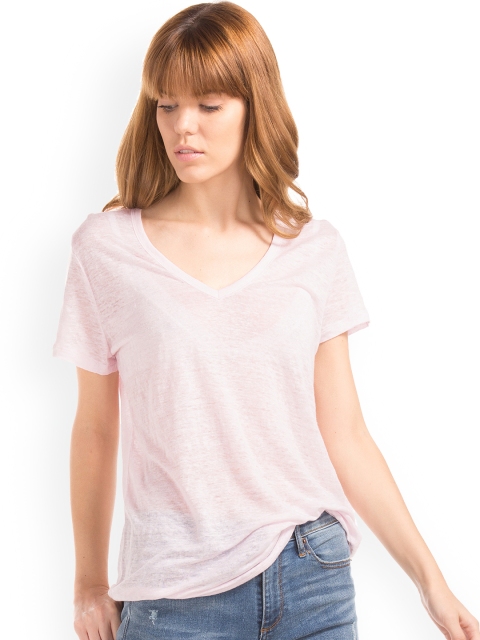 

GAP Women Linen V-Neck T-shirt, Pink