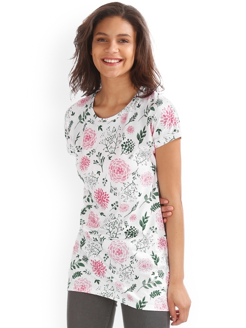 

GAP Women White Roll Up Sleeve Print T-shirt