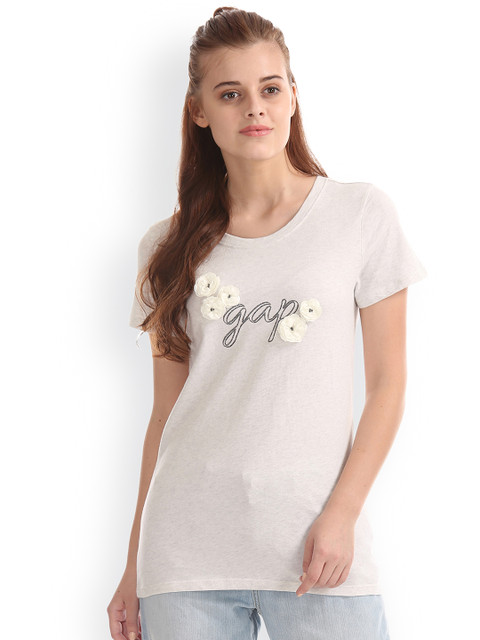 

GAP Women White Printed Round Neck T-shirt