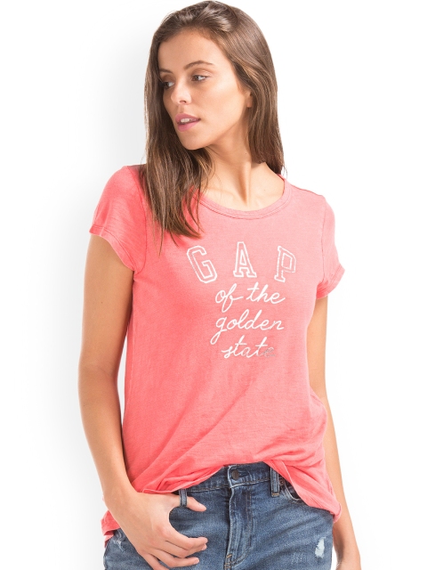 

GAP Women Pink Metallic Graphic Logo T-shirt