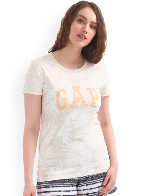 

GAP Women Off White Printed Crew Neck T-Shirt