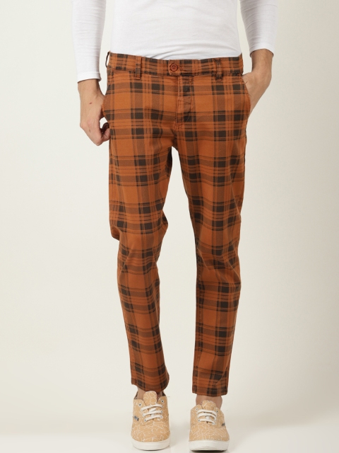 

Blue Saint Men Rust & Black Slim Fit Checked Regular Trousers