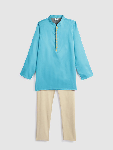 

YK Boys Blue & Beige Solid Kurta with Pyjamas