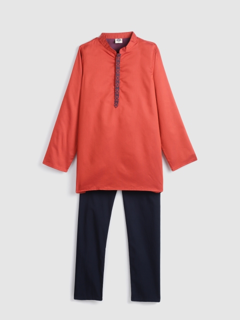 

YK Boys Red & Black Solid Kurta with Pyjamas, Rust