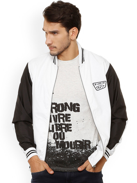 

People Men White Colourblocked Varsity Jacket