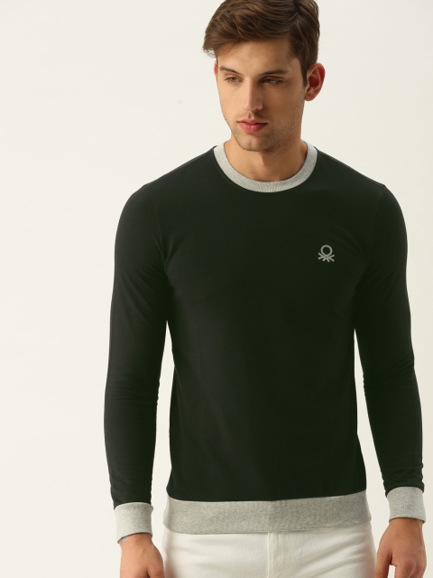 United Colors of Benetton Men Black Solid Sweatshirt
