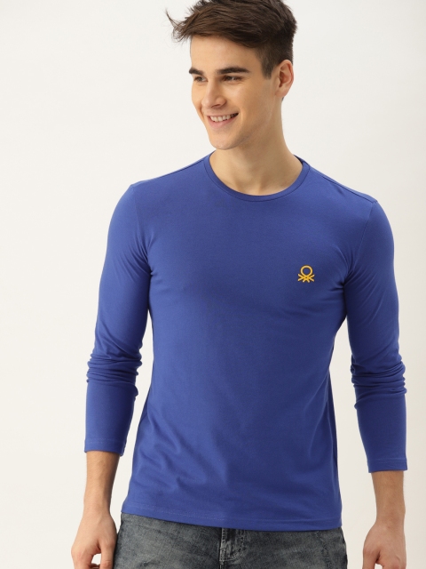 

United Colors of Benetton Men Blue Solid Round Neck T-shirt
