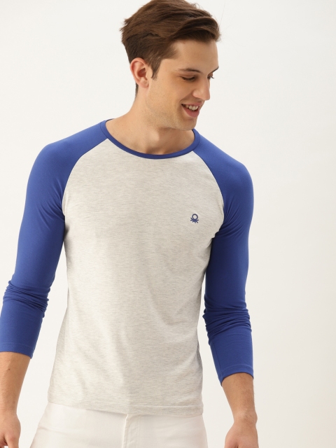 

United Colors of Benetton Men Grey Solid Round Neck T-shirt
