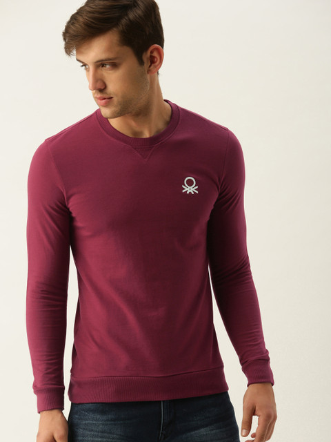 

United Colors of Benetton Men Maroon Solid Sweatshirt