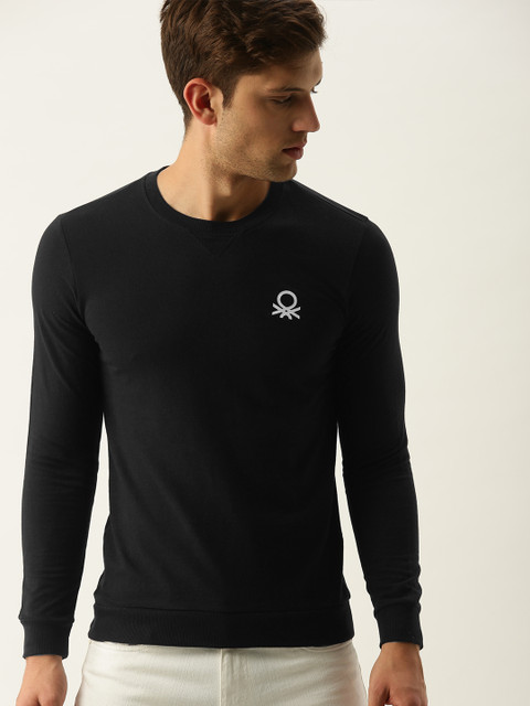 

United Colors of Benetton Men Black Solid Sweatshirt