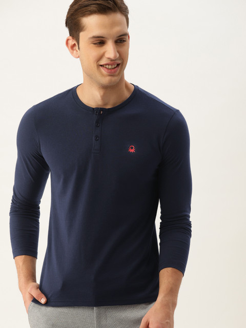 

United Colors of Benetton Men Navy Blue Solid T-shirt