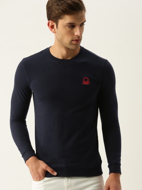 

United Colors of Benetton Men Navy Blue Solid Sweatshirt