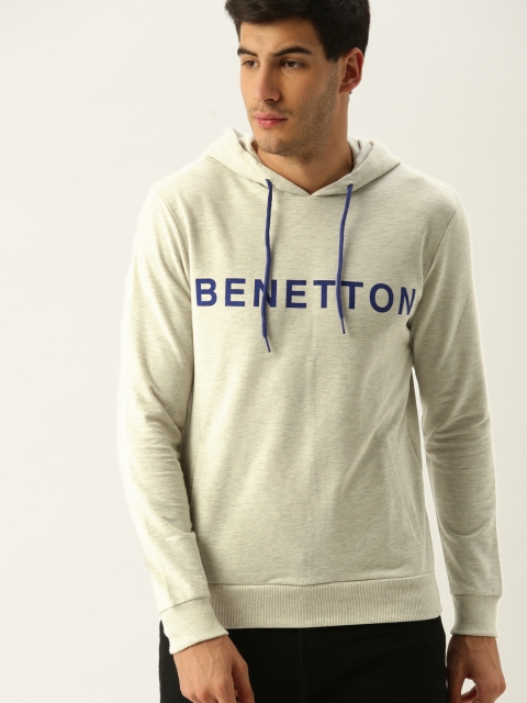 

United Colors of Benetton Men Off-White Printed Hooded Sweatshirt