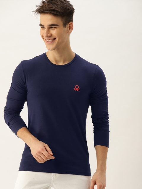 

United Colors of Benetton Men Navy Blue Solid Round Neck T-shirt
