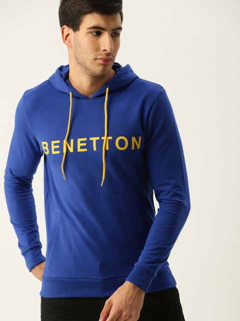 

United Colors of Benetton Men Blue Printed Hooded Sweatshirt