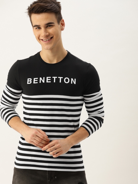 

United Colors of Benetton Men Black & White Striped T-shirt
