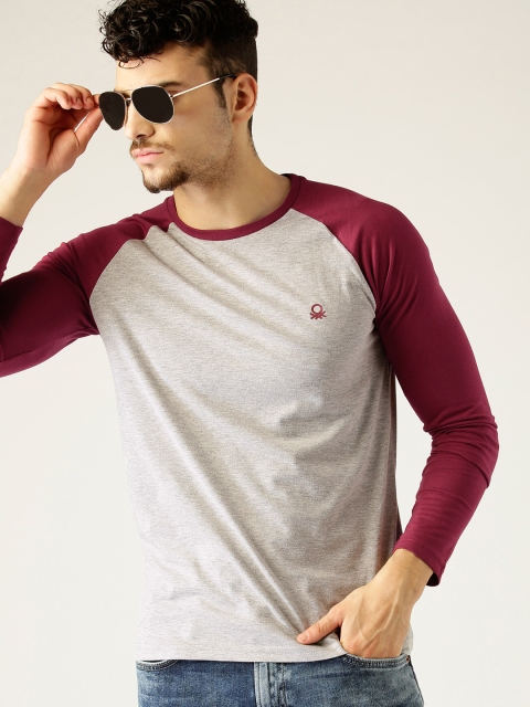 

United Colors of Benetton Men Grey Melange Solid Round Neck T-shirt