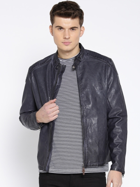 

U.S. Polo Assn. Men Navy Blue Solid Biker Jacket