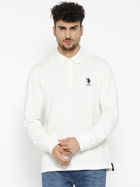 

U.S. Polo Assn. Men Off-White Solid Polo Collar T-shirt