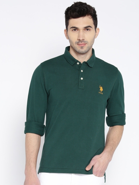 

U.S. Polo Assn. Men Green Solid Polo Collar T-shirt