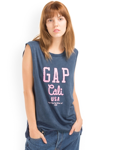 

GAP Women Cali USA Logo Pure Cotton Top, Blue