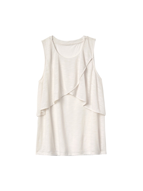 

GAP Women White Slub Sleeveless Ruffle Layered Top