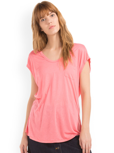 

GAP Women Pink Cap Sleeve Pocket Top