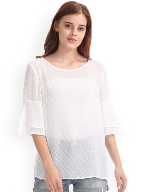 

GAP Women White Double Layer Ruffle Sleeve Top
