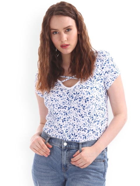 

GAP Women V Neck Floral Print Top, Blue