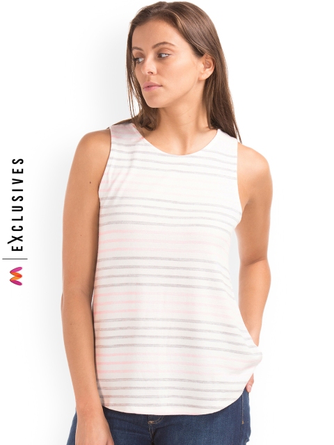 

GAP Women Off-White & Grey Soft Spun Knit Stripe Top