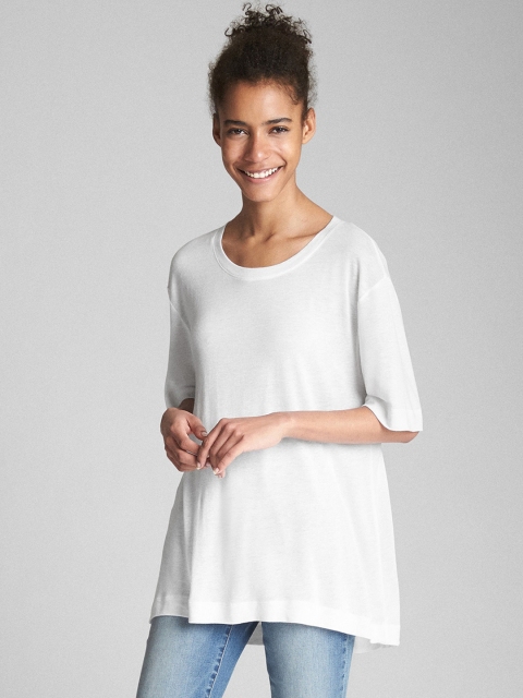 

GAP Women White Short Sleeve Crewneck Top
