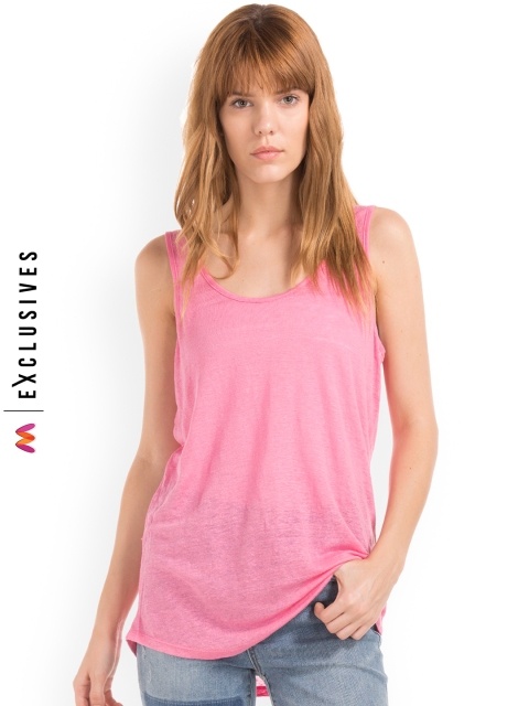 

GAP Women Linen Scoop Top, Pink
