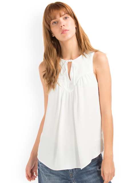 

GAP Women White Shirred Curved Top