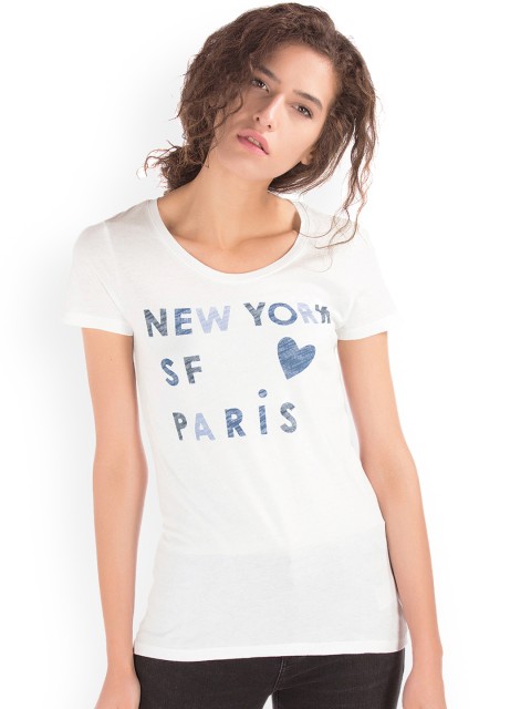 

GAP Women White Short Sleeve Printed Top