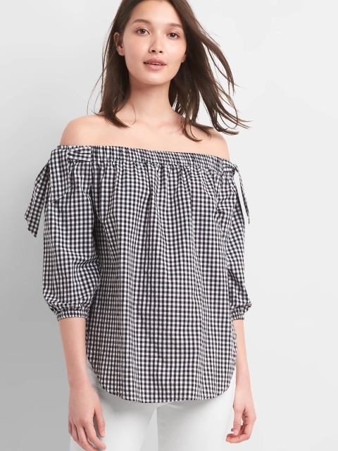 

GAP Black & White Tie Off Shoulder Pure Cotton Top