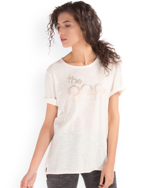 

GAP Women Off-White Throwback Foil Logo Pure Cotton Top