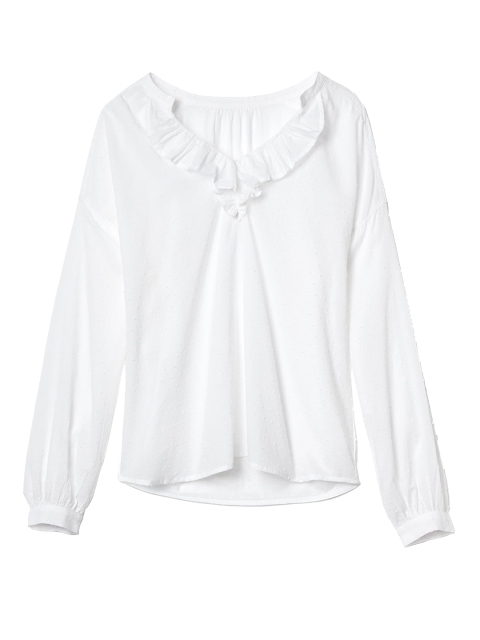 

GAP Women Swiss Dot Ruffle V-Neck Pure Cotton Top, White