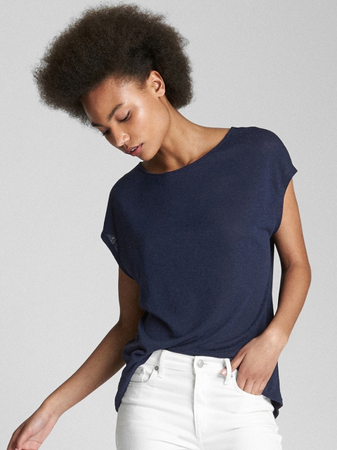 

GAP Women Navy Blue Short Sleeve Braided-Back Top