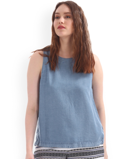 

GAP Women Blue Split-Back Top