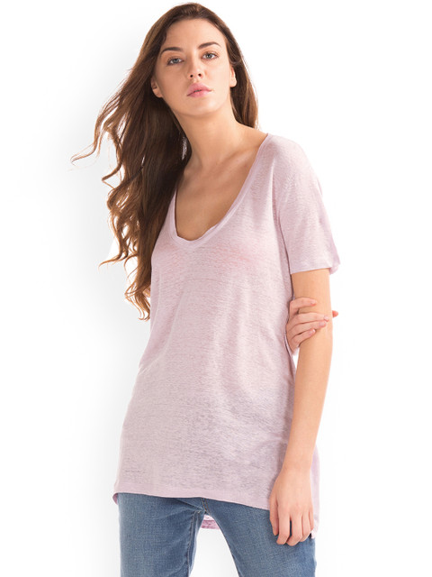 

GAP Women Pink Linen V-Neck Top
