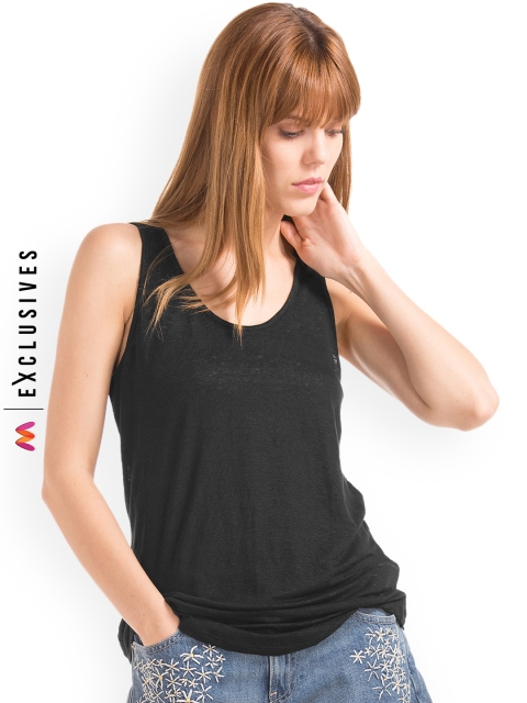 

GAP Women Black Linen Scoop Top